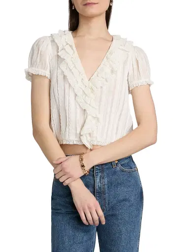 DÔEN Women's Bernadette Lace Ruffle Top - Salt - Size XS | Thumbnail 3 DÔEN Women's Bernadette Lace Ruffle Top - Salt - Size XS | Thumbnail 3