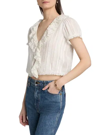 DÔEN Women's Bernadette Lace Ruffle Top - Salt - Size XS | Thumbnail 4 DÔEN Women's Bernadette Lace Ruffle Top - Salt - Size XS | Thumbnail 4
