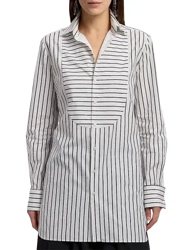 Ralph Lauren Collection Women's Tamara Striped Cotton Shirt - Black White - Size 8 | Thumbnail 3