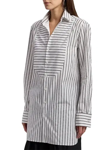 Ralph Lauren Collection Women's Tamara Striped Cotton Shirt - Black White - Size 8 | Thumbnail 4