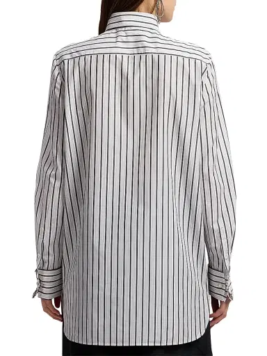 Ralph Lauren Collection Women's Tamara Striped Cotton Shirt - Black White - Size 8 | Thumbnail 5
