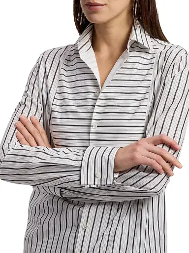 Ralph Lauren Collection Women's Tamara Striped Cotton Shirt - Black White - Size 8 | Thumbnail 6