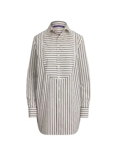 Ralph Lauren Collection Women's Tamara Striped Cotton Shirt - Black White - Size 8 | Thumbnail 1