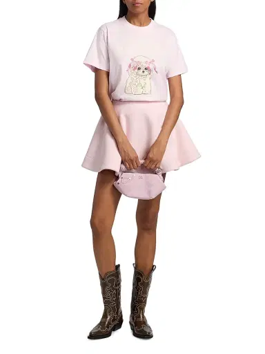 Ganni Women's Embellished Printed Cotton Jersey T-Shirt - Chalk Pink - Size XS | Thumbnail 2