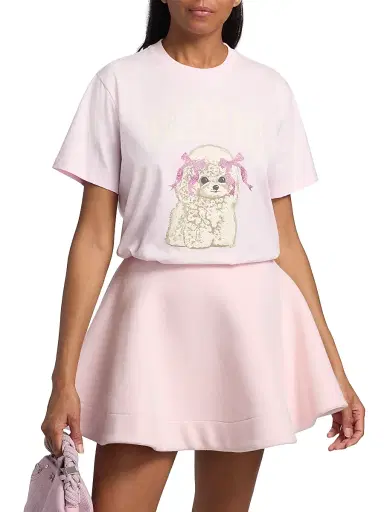 Ganni Women's Embellished Printed Cotton Jersey T-Shirt - Chalk Pink - Size XS | Thumbnail 3