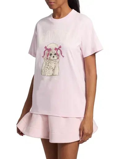 Ganni Women's Embellished Printed Cotton Jersey T-Shirt - Chalk Pink - Size XS | Thumbnail 4