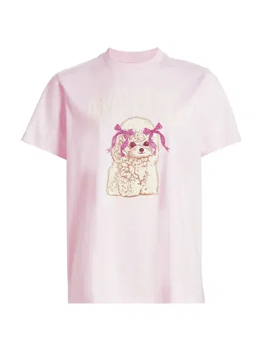 Ganni Women's Embellished Printed Cotton Jersey T-Shirt - Chalk Pink - Size XS | Thumbnail 1