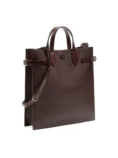Valentino Garavani Men's Antibes Medium Shopping Bag in Grained Leather - Dark Brown | Thumbnail 3 Valentino Garavani Men's Antibes Medium Shopping Bag in Grained Leather - Dark Brown | Thumbnail 3