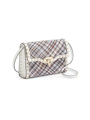 Valentino Garavani Women's Rockstud Small Crossbody Bag in Woven Fabric | Thumbnail 3 Valentino Garavani Women's Rockstud Small Crossbody Bag in Woven Fabric | Thumbnail 3