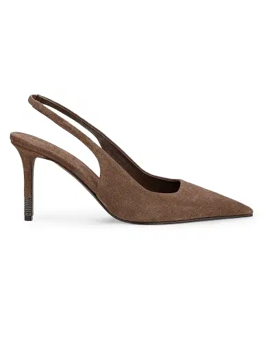 Brunello Cucinelli Women's 100MM Suede Slingback Pumps | Thumbnail 1 Brunello Cucinelli Women's 100MM Suede Slingback Pumps | Thumbnail 1