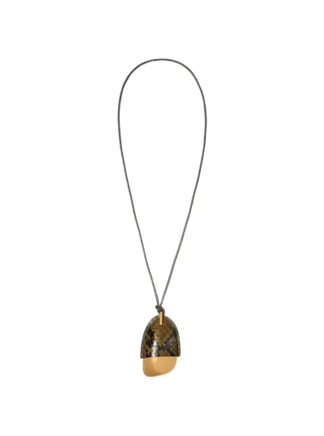 Brushed Brass and Snake Embossed Leather Wrapped Pendant Necklace