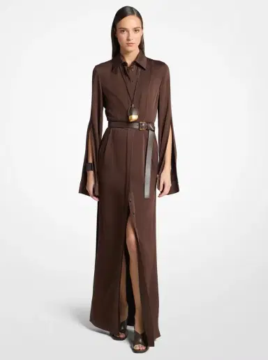 Michael Kors Collection Techno Satin Slit-Sleeve Shirtdress | Thumbnail 2