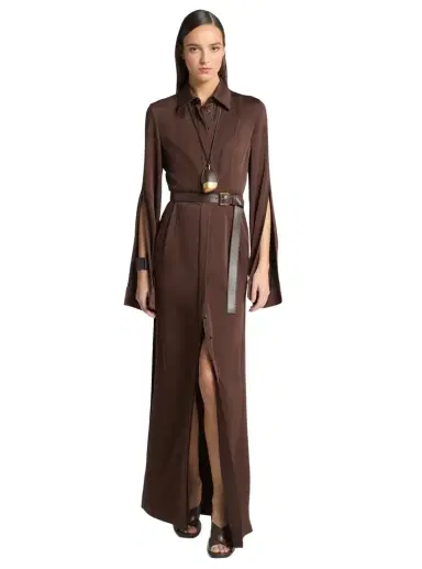 Michael Kors Collection Techno Satin Slit-Sleeve Shirtdress | Thumbnail 1