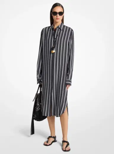 Michael Kors Collection Striped Silk Crepe De Chine Shirtdress | Thumbnail 3 Michael Kors Collection Striped Silk Crepe De Chine Shirtdress | Thumbnail 3