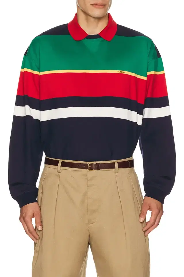Heavy Striped Cotton Jersey Logo Embroidery