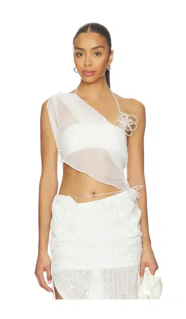 MARRKNULL Asymmetric Beaded Chiffon Top | Thumbnail 1