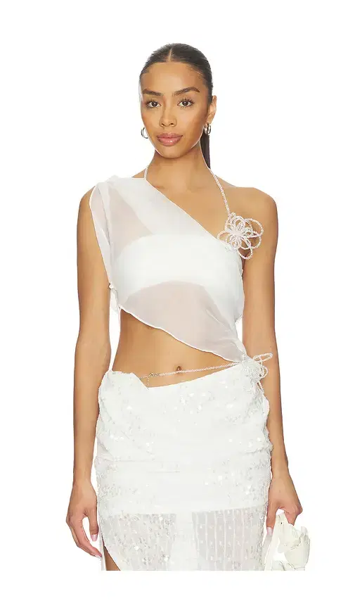 Asymmetric Beaded Chiffon Top