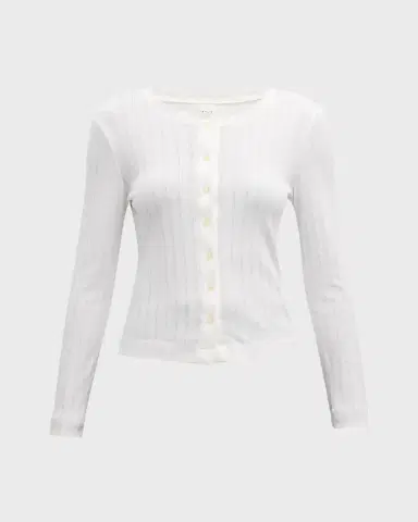 LESET Pointelle Classic Crewneck Cardigan | Thumbnail 2