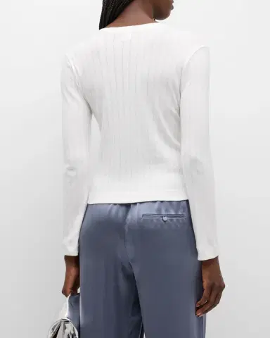 LESET Pointelle Classic Crewneck Cardigan | Thumbnail 6