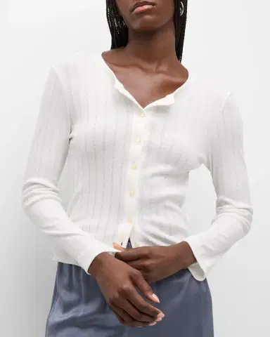 LESET Pointelle Classic Crewneck Cardigan | Thumbnail 7