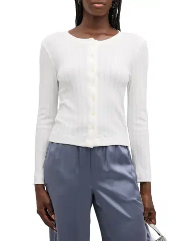 LESET Pointelle Classic Crewneck Cardigan | Thumbnail 1