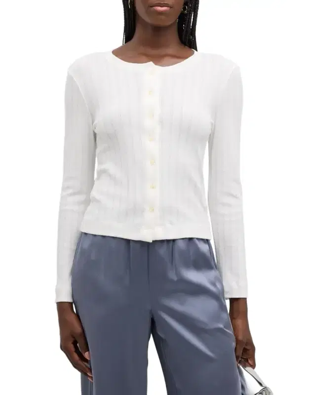 LESET Pointelle Classic Crewneck Cardigan