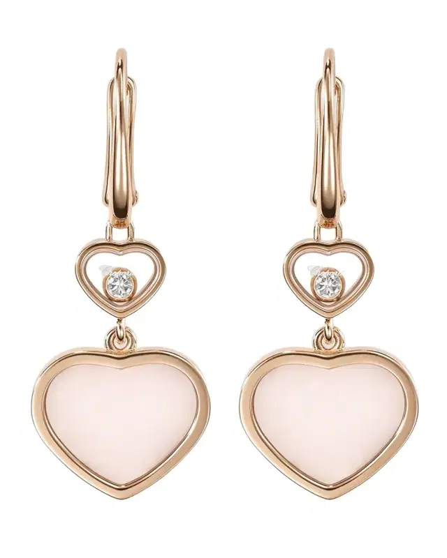 Happy Hearts 18K Rose Gold Pink Opal & Diamond Earrings