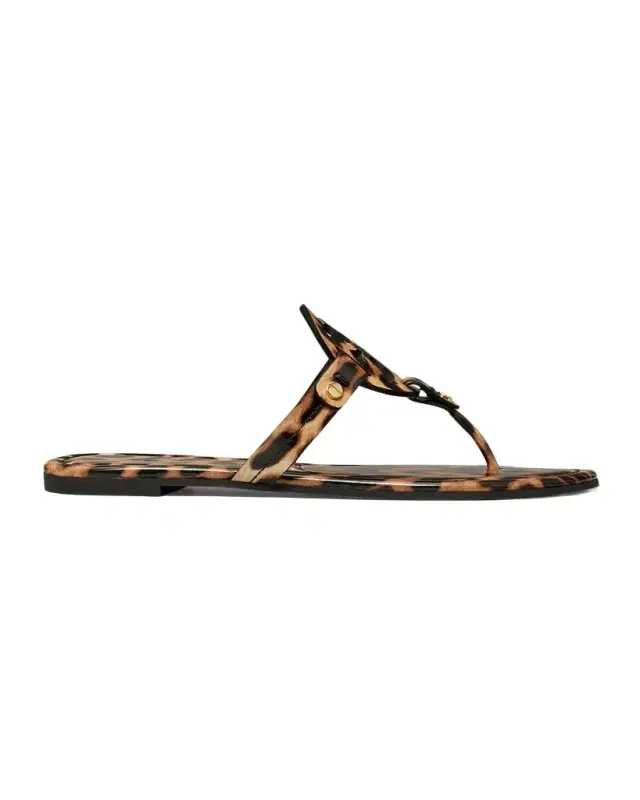 Tory Burch Miller Leopard-Print Leather Logo Sandals
