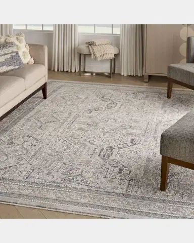 Nourison Lynx Gray/Blue Power-Loomed Rug | Thumbnail 5