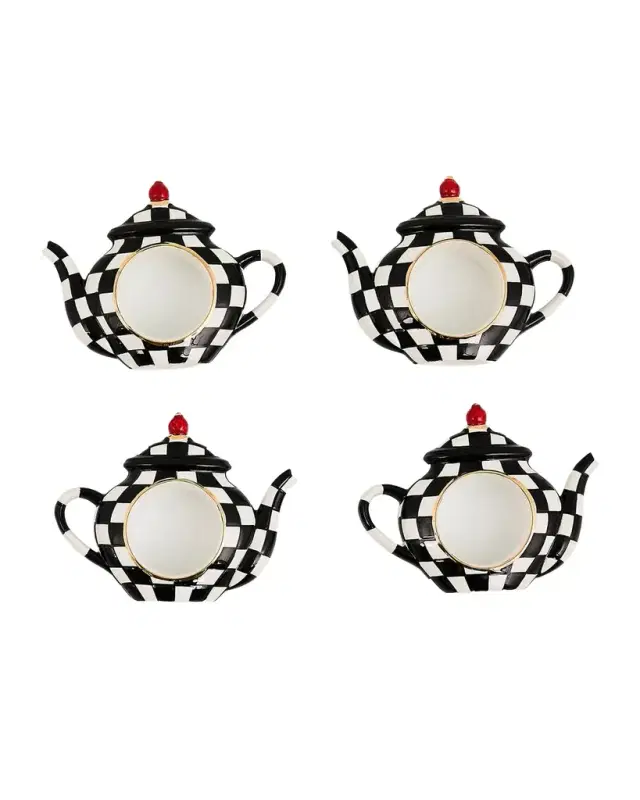 MacKenzie-Childs Courtly Check Teapot Napkin Rings, Set of 4