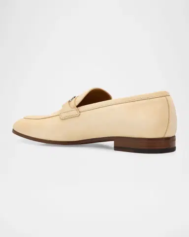 Ferragamo Men's Grained Leather Moccasin Loafers with Gancini Ornament | Thumbnail 2