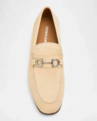 Ferragamo Men's Grained Leather Moccasin Loafers with Gancini Ornament | Thumbnail 4