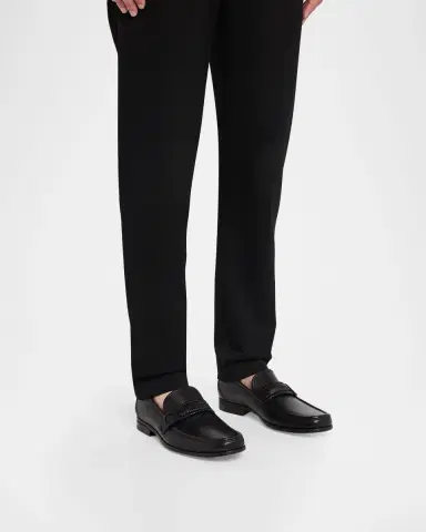 Ferragamo Men's Side-Gancini Leather Moccasin Loafers with Hand-Woven Strap | Thumbnail 2