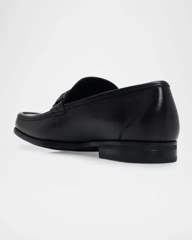 Ferragamo Men's Side-Gancini Leather Moccasin Loafers with Hand-Woven Strap | Thumbnail 4