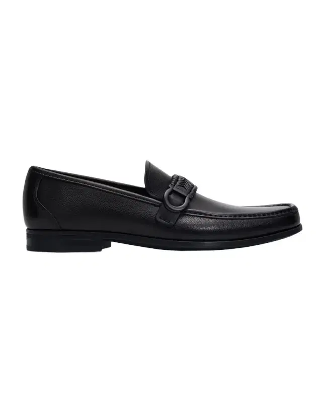 Ferragamo Men 's Side-Gancini Leather Moccasin Loafers with Hand-Woven Strap