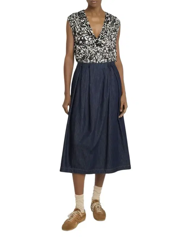 Sonista Pleated Denim Midi Skirt