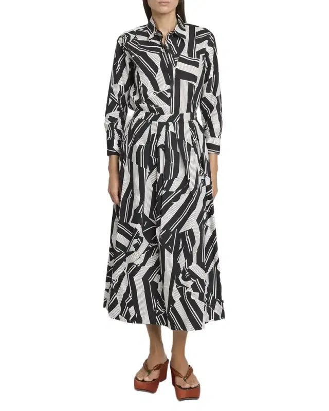 Soni Abstract-Print Pleated Cotton Midi Skirt