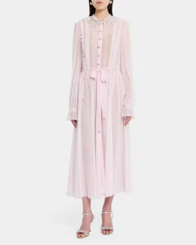 Self-Portrait Pleated Georgette Midi Dress | Thumbnail 2 Self-Portrait Pleated Georgette Midi Dress | Thumbnail 2