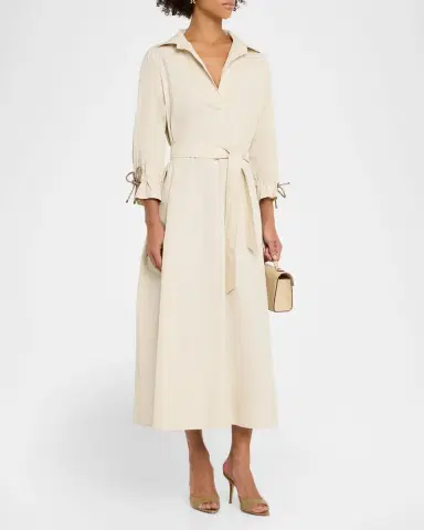 Max Mara Belted A-Line Cotton Midi Dress | Thumbnail 4