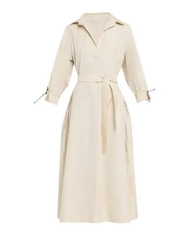 Belted A-Line Cotton Midi Dress