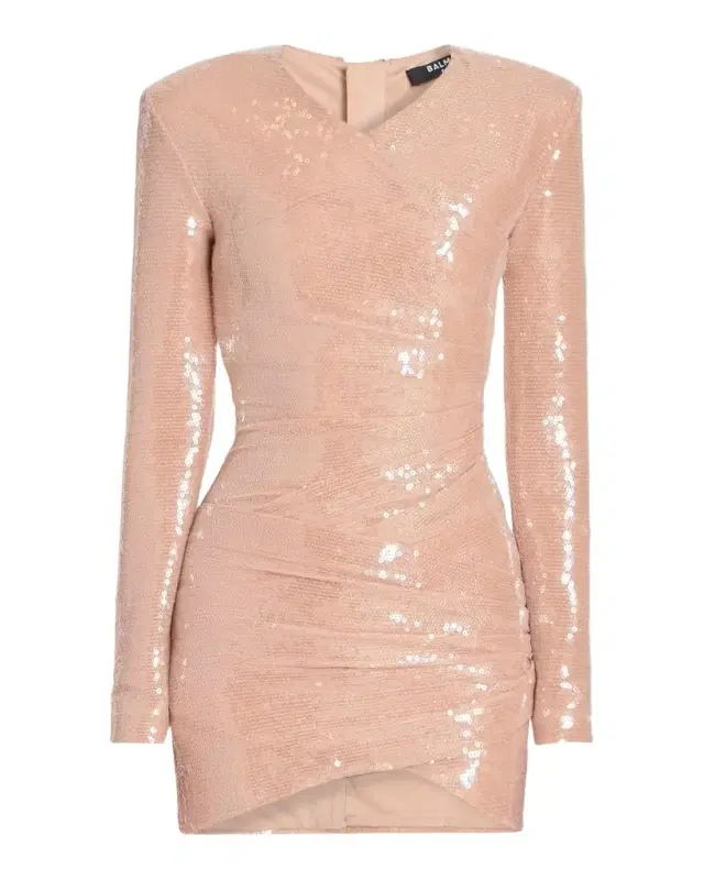 Sequined Long-Sleeve Draped Bodycon Mini Dress