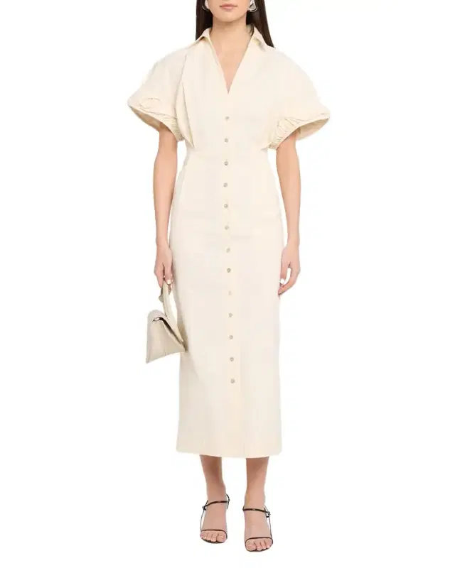 Rolled Short-Sleeve Midi Shirtdress