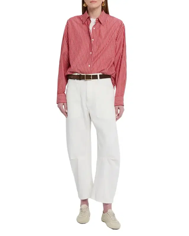 Shon Herringbone Barrel-Leg Ankle Pants