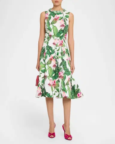 Rickie Freeman for Teri Jon Tropical Floral Cotton Midi Dress | Thumbnail 2 Rickie Freeman for Teri Jon Tropical Floral Cotton Midi Dress | Thumbnail 2
