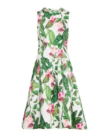 Rickie Freeman for Teri Jon Tropical Floral Cotton Midi Dress | Thumbnail 1 Rickie Freeman for Teri Jon Tropical Floral Cotton Midi Dress | Thumbnail 1