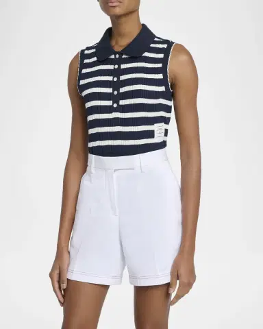 Thom Browne Striped Ladder Rib Sleeveless Polo Top | Thumbnail 4 Thom Browne Striped Ladder Rib Sleeveless Polo Top | Thumbnail 4