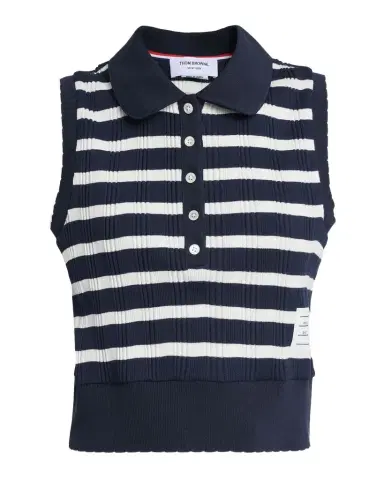 Thom Browne Striped Ladder Rib Sleeveless Polo Top | Thumbnail 1 Thom Browne Striped Ladder Rib Sleeveless Polo Top | Thumbnail 1