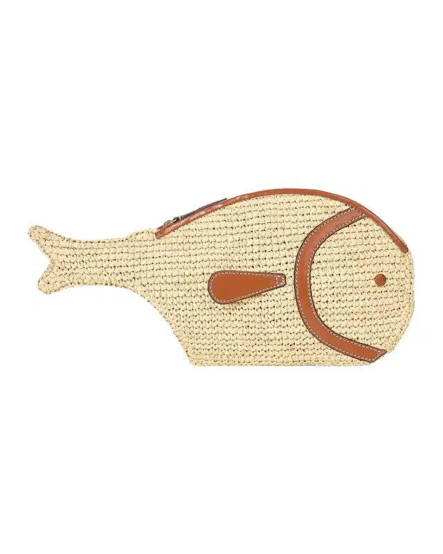 STAUD Pesce Raffia Fish Clutch Bag