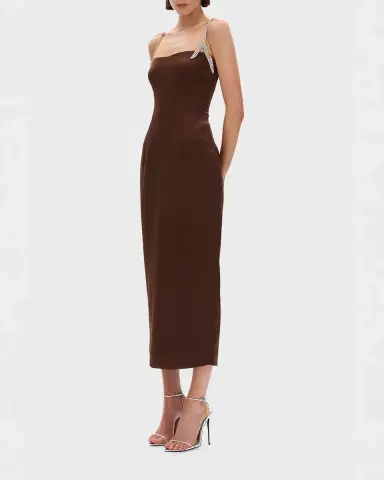 RACHEL GILBERT Leora Crystal-Strap Crepe Ankle Gown | Thumbnail 4