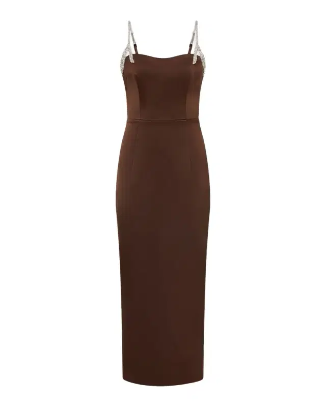 Rachel Gilbert Leora Crystal-Strap Crepe Ankle Gown